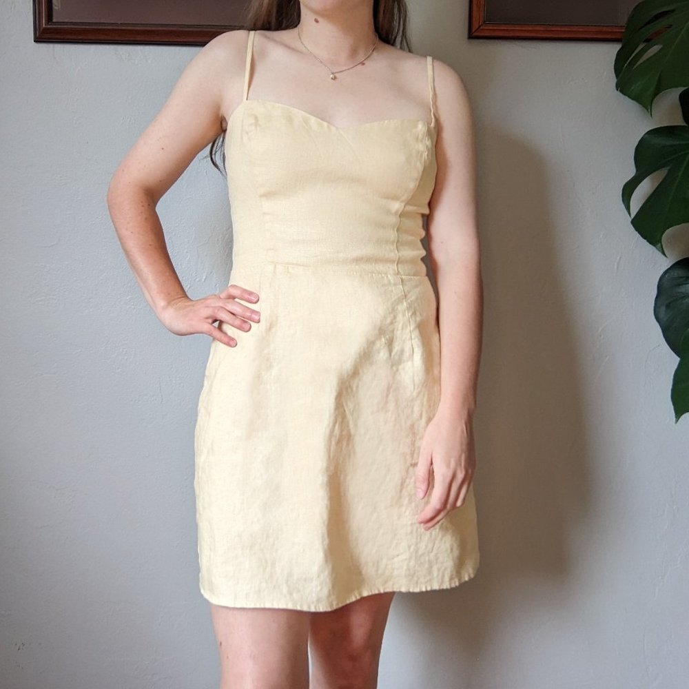 Reformation pale Yellow Linen Mini Dress